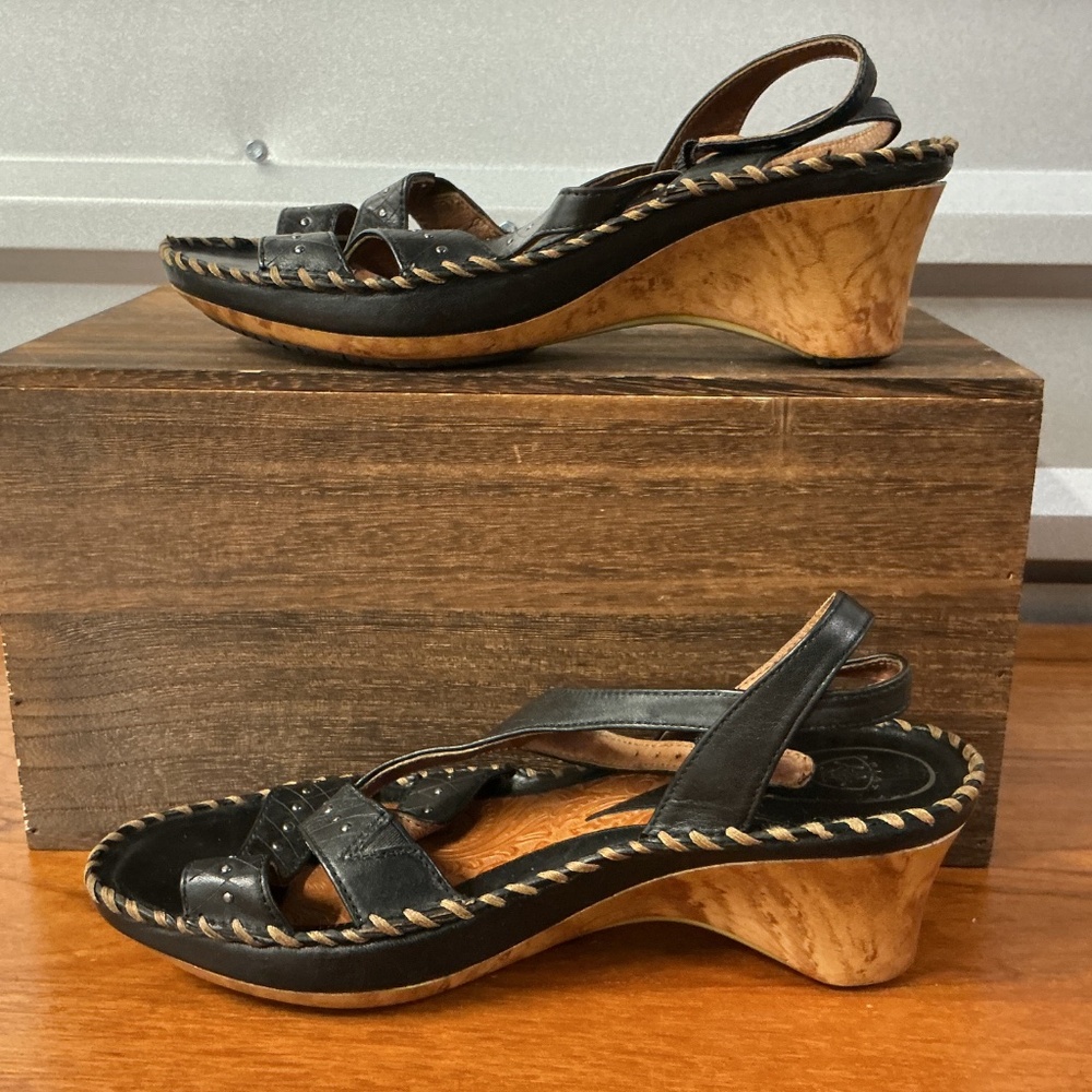 Ariat Women Black Leather Wedge Sandals Strappy Slingback Open Toe Size 10 - Picture 5 of 9